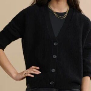 Jenni Kayne Black Ribbed V-Neck Button Cardigan